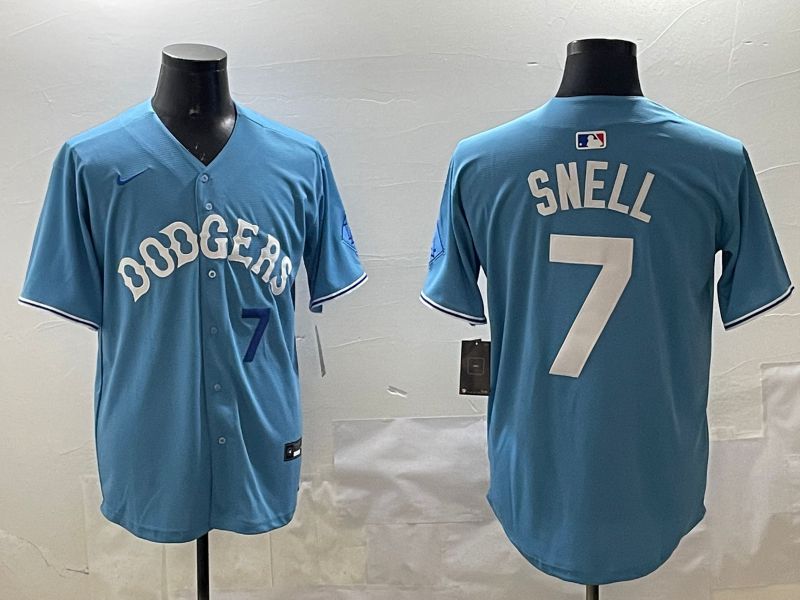 Men Los Angeles Dodgers #7 Snell Light Blue Joint Name 2025 Nike MLB Jersey style 8